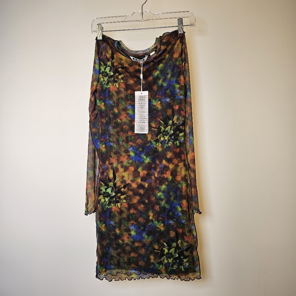 Neon&Nylon brown green blue mesh long sleeve bodycon mini dress size XS US